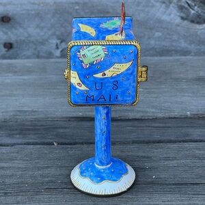 Vintage Enamel Metal Mailbox by Empress Arts - trinket box for stamps